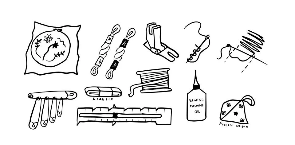 Sewing Set Illustration | Doodle Vector for Craft and DIY Designs Stock Illustration
