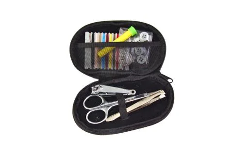 Sewing set tools for needlework isolated on a white background. Foto stock