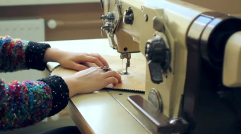 Sewing on sewing mashine Stock Footage 64801681