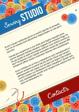 Sewing studio poster template with buttons and sewing items 스톡 일러스트