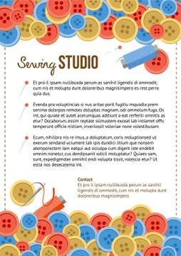 Sewing studio poster template with buttons and sewing items イラスト素材