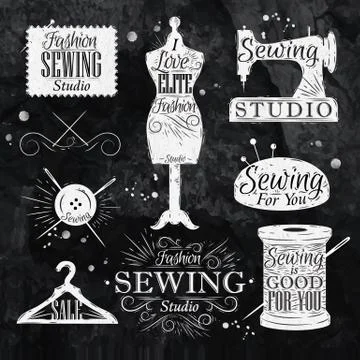 Sewing symbol chalk Stock Illustration