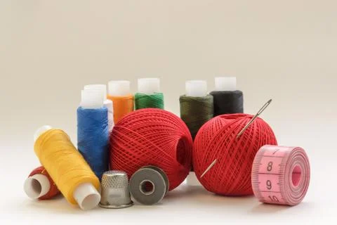 Sewing thread and for knitting, composition of seamstress Stock Photos
