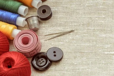 Sewing thread and for knitting, composition of seamstress Stock Photos