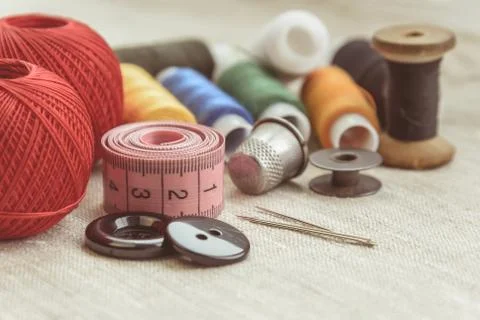 Sewing thread and for knitting, composition of seamstress Stock Photos