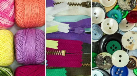 Sewing Thread Buttons and Zippers Crafting Collage Stock Footage 39822060