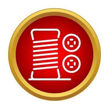 Sewing thread spool and buttons icon in red circle Stock Illustration