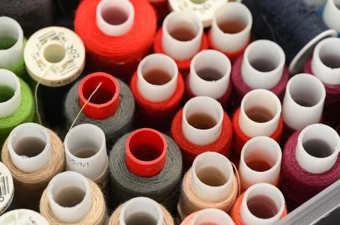 Sewing Thread Spools Close-Up Texture Pattern Stock Photos