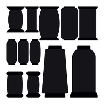 Sewing Threads on Different Shape Spools. Vector Set Isolated Coils Illustrazione stock