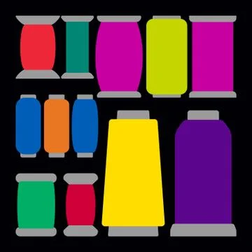 Sewing Threads on Different Shape Spools. Vector Set Isolated Coils Illustrazione stock