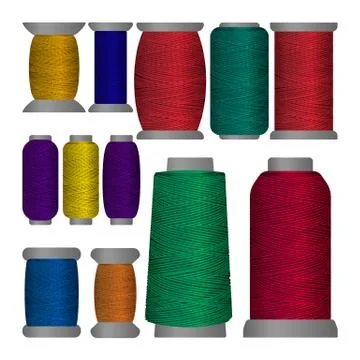 Sewing Threads on Different Shape Spools. Vector Set Isolated Coils Stock Illustration