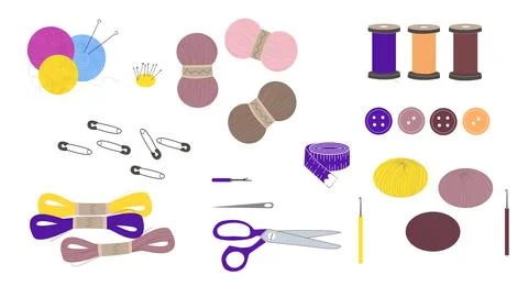 Sewing tools flat illustration Stock Illustration