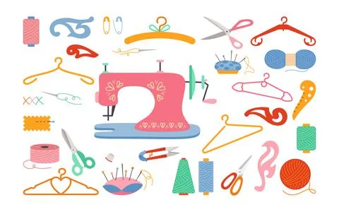 Sewing tools hobby set thread scissors vector Stock Illustration