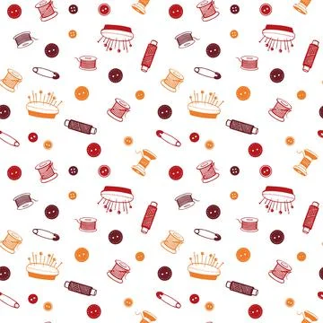 Sewing Tools Seamless Pattern with hand drawn elements. Vector background for Stock Illustration