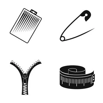 Sewing tools set with needles, pin, zipper, measuring tape Stock Illustration