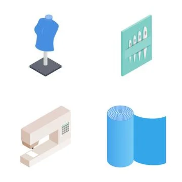Sewing tools showing mannequin, needles, machine, and fabric Stock Illustration