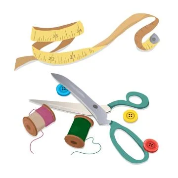 Sewing tools, thread and buttons Stock Illustration