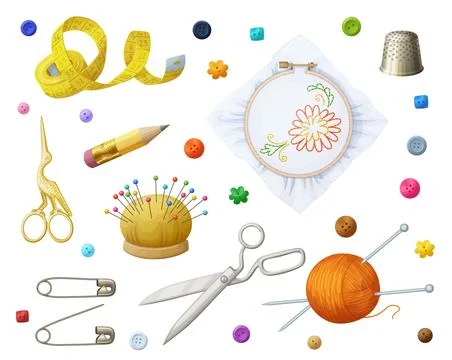 Sewing tools vector icons isolated on white background, collection of scissors Stock Illustration