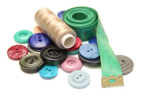 Sewing tools on white background Stock Photos