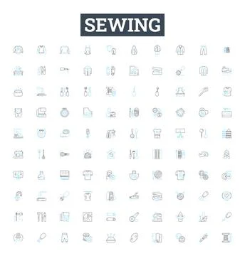 Sewing vector line icons set. Needlework, Seamstress, Fabric, Cutting, Hemming Stock Illustration