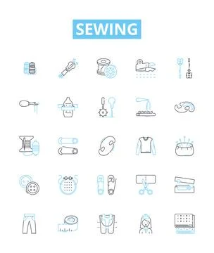 Sewing vector line icons set. Needlework, Seamstress, Fabric, Cutting, Hemming Stock Illustration