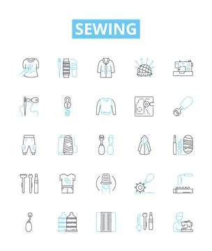 Sewing vector line icons set. Needlework, Seamstress, Fabric, Cutting, Hemming Stock Illustration