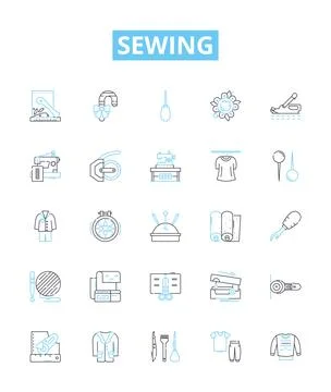 Sewing vector line icons set. Needlework, Seamstress, Fabric, Cutting, Hemming Stock Illustration