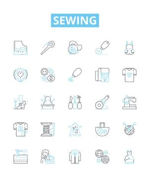 Sewing vector line icons set. Needlework, Seamstress, Fabric, Cutting, Hemming Illustrazione stock