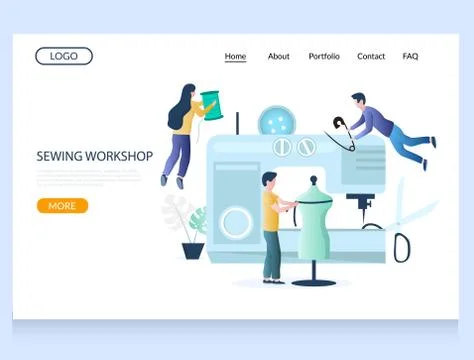 Sewing workshop vector website landing page design template Illustrazione stock