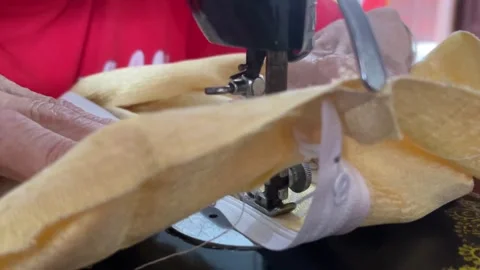 Sewing Zipper On Fabric Using Vintage Sewing Machine Close-up Stock Footage 331996186