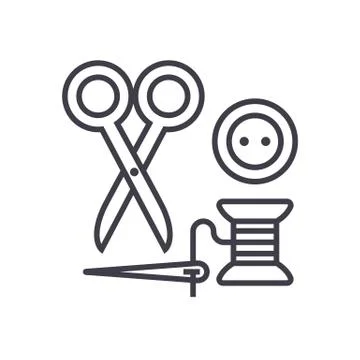 Sewing,scissors, thread, needle, button vector line icon, sign, illustration on イラスト素材