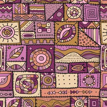 Sewn pieces of fabric in a patchwork style. Ethnic Ornament for your design Stock Illustration