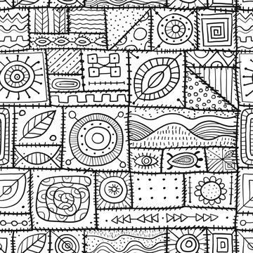 Sewn pieces of fabric in a patchwork style. Ethnic Ornament for your design Stock Illustration