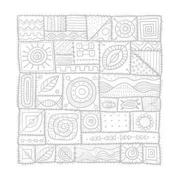 Sewn pieces of fabric in a patchwork style. Ethnic Ornament for your design. Stock Illustration