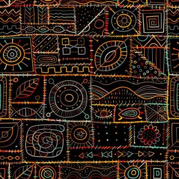 Sewn pieces of fabric in a patchwork style. Ethnic Ornament for your design Stock Illustration