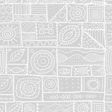 Sewn pieces of fabric in a patchwork style. Ethnic Ornament for your design. Stock Illustration