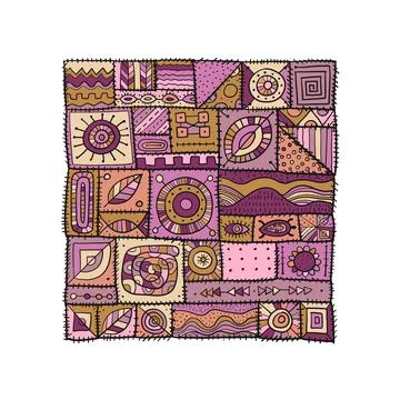 Sewn pieces of fabric in a patchwork style. Ethnic Ornament for your design. Stock Illustration