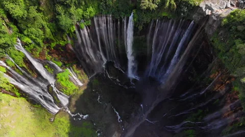 Sewu Waterfall in East Java shot from drone Stock Footage 137111358