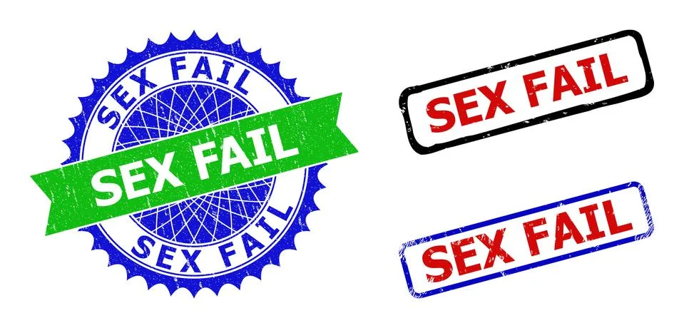 SEX FAIL Rosette and Rectangle Bicolor Watermarks with Scratched Styles Illustrazione stock
