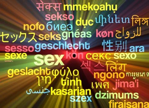 Sex multilanguage wordcloud background concept glowing Stock Illustration