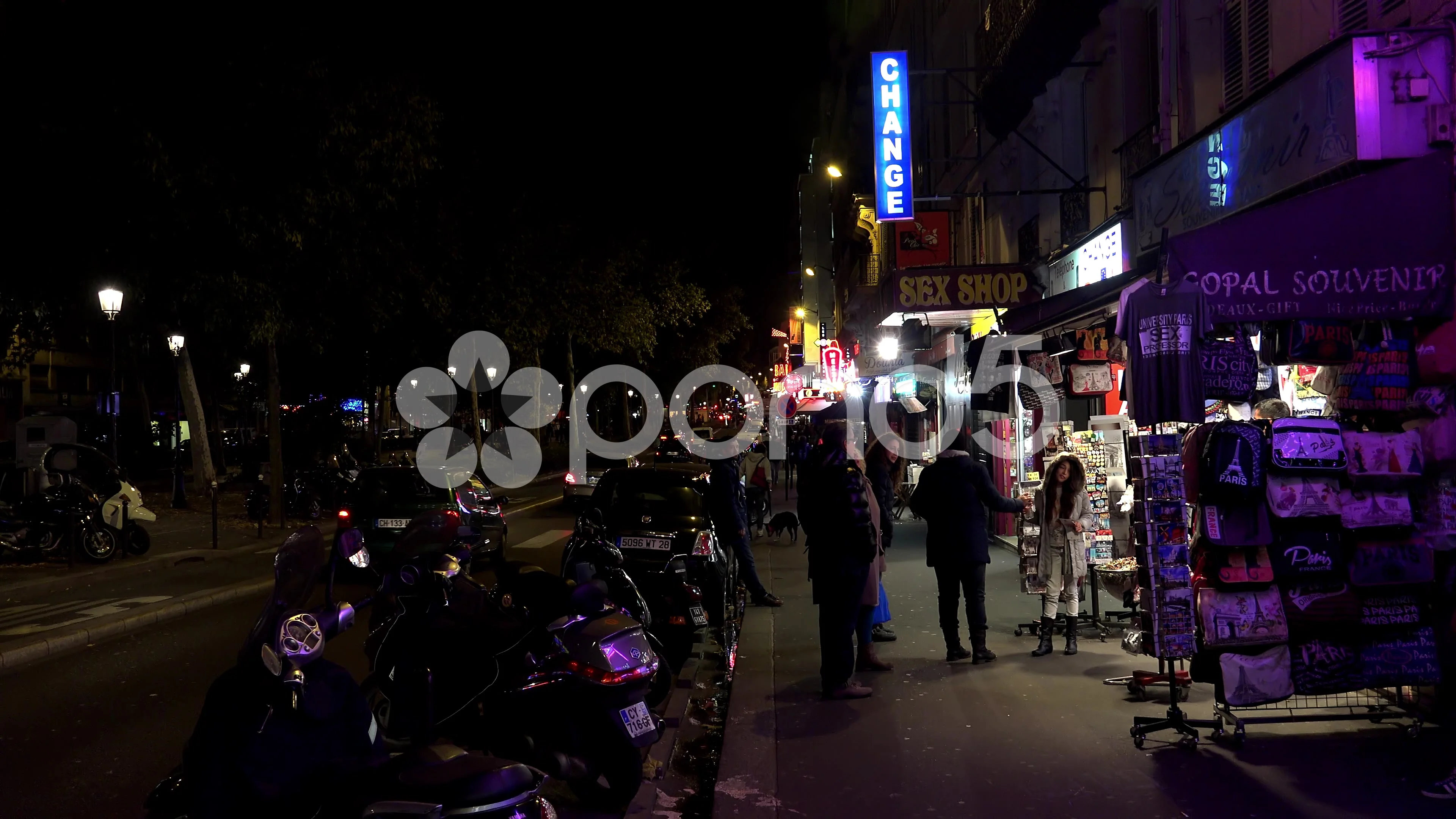 Sex shop in Paris. Night. France. 4K.