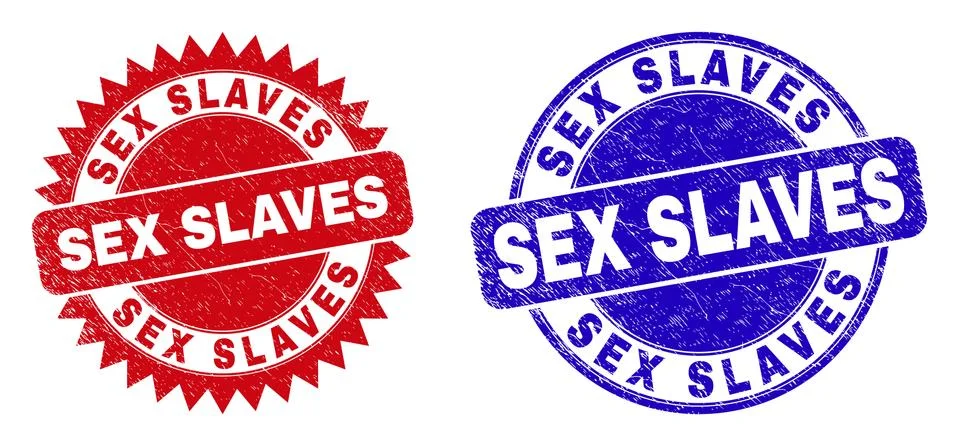 SEX SLAVES Rounded and Rosette Seals with Rubber Surface Stock Illustration