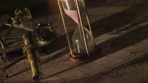 Sextant hourglass old map 1 Stock Footage 83321201