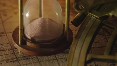 Sextant hourglass old map 2 17 Stock Footage 83317940
