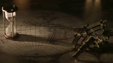 Sextant hourglass old map 2 7 Stock Footage 83319106
