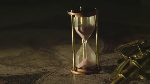 Sextant hourglass old map 2 4 Stock Footage 83319545