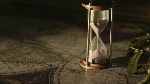 Sextant hourglass old map 2 3 Stock Footage 83319753
