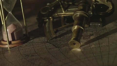 Sextant hourglass old map 2 1 Stock Footage 83320119