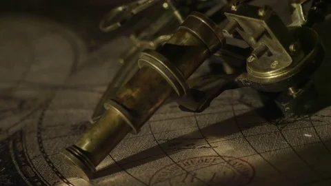 Sextant hourglass old map 5 Stock Footage 83320449
