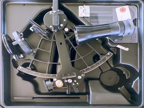 Sextant navigation instrument that measures the angular distance between two vis Stock Photos